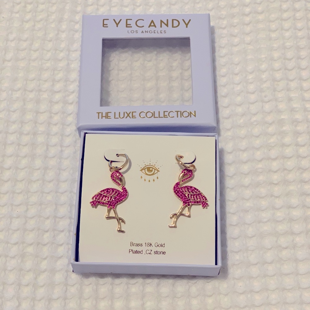 Eye Candy Los Angeles Luxe Collection 18K Plated CZ Flamingo Huggie Earrings